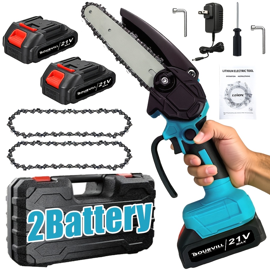 TEMU Portable Wireless 6-inch Wireless Electric Saw With 2 Batteries, Charger, Chain Design, Forestry/horticultural Tools - Suitable For Pruning Work