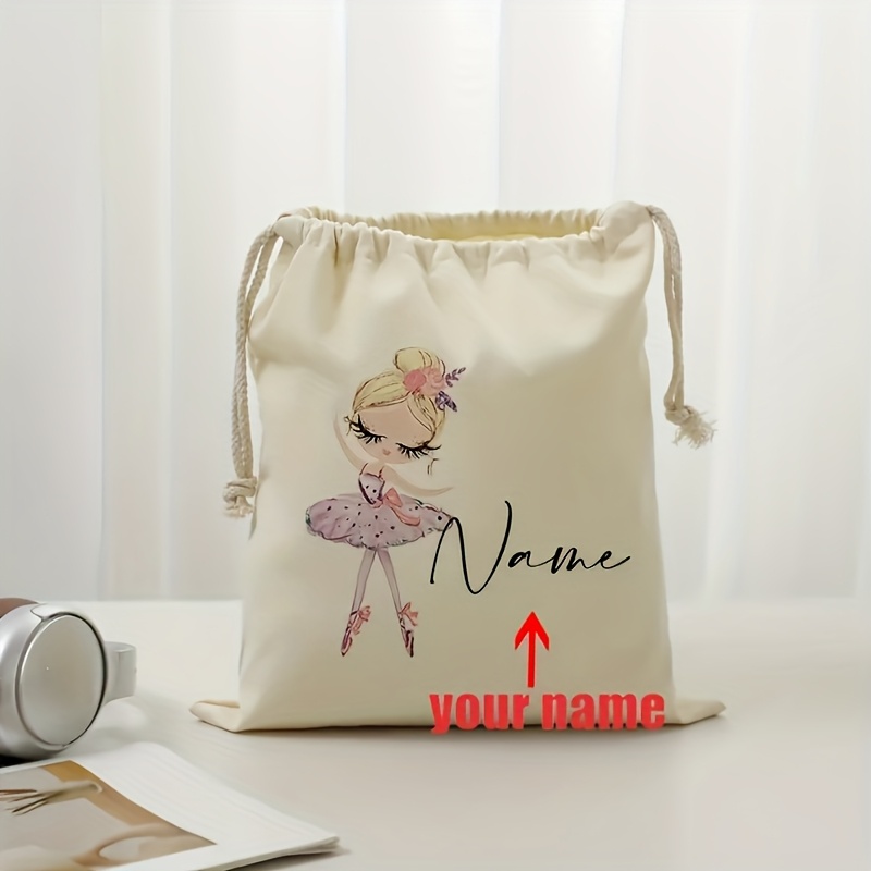 TEMU 1 pz Borsa portaoggetti personalizzata da ballerina - Regalo personalizzato per ballerina, chiusura con coulisse, scatola portaoggetti beige per