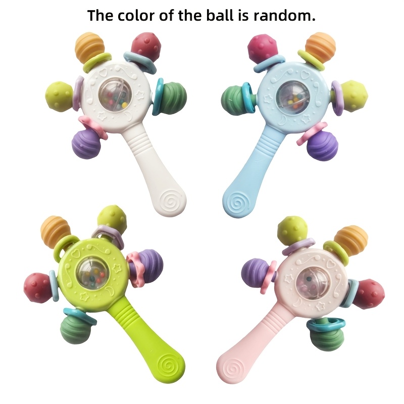 Baby Grip Strength Trainer Toy with Rattle - Fine Motor Skills Development, Non-Toxic Infant Learning Toy with Easy-Grip Stick for Toddlers, Babies - Random Pastel Colors (Green, Pink, Purple,) - Ideal Birthday or Holiday Gift for Boys & Girls, Baby Gym Play Mat, Toddler Playtime, Playful Design