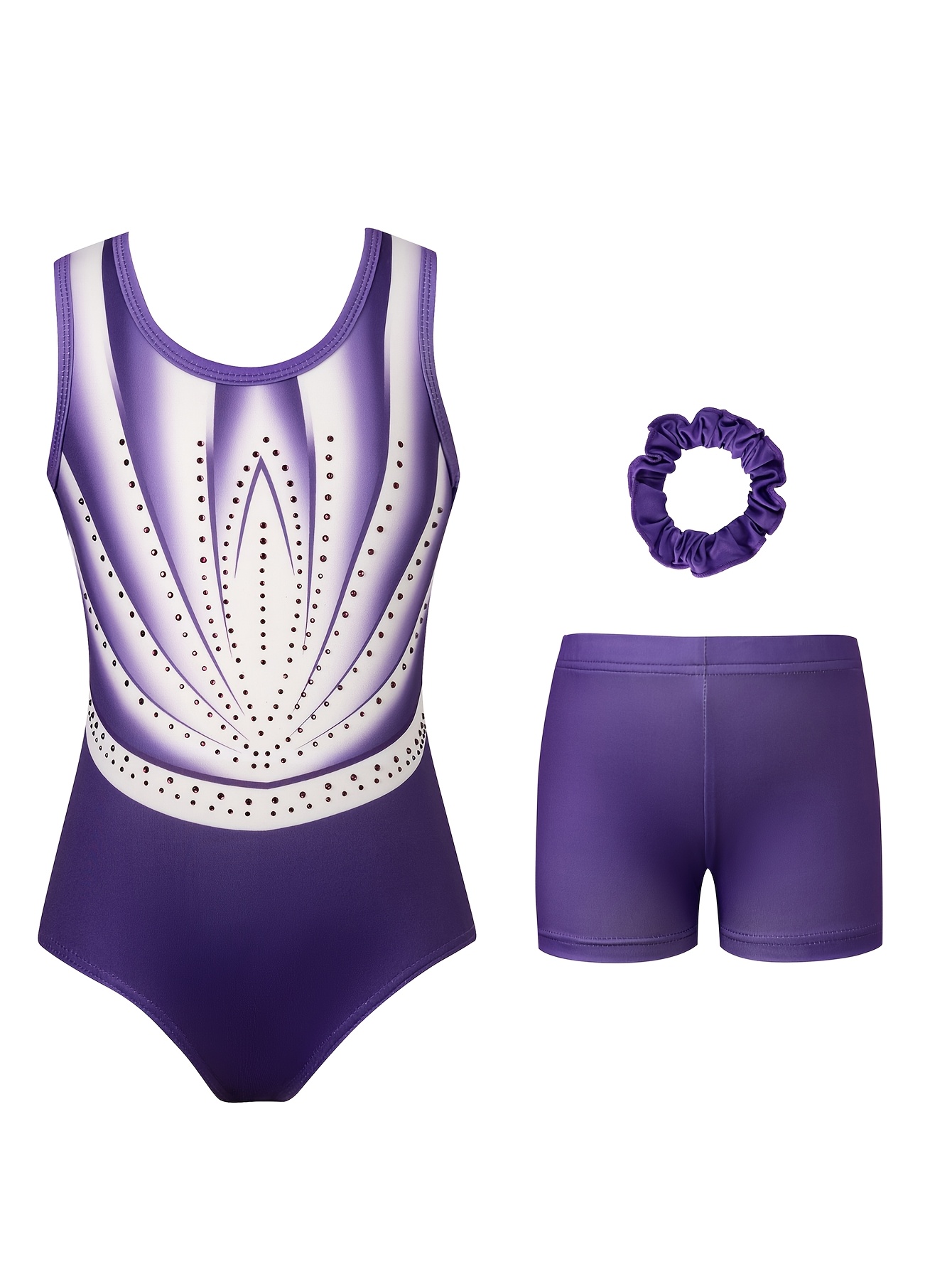 preppy style 3pcs girls bodysuit gymnastics leotard with gradient print   design   stretch breathable comfortable fabric professional sports training outfit for festivals competitions performances   outdoor