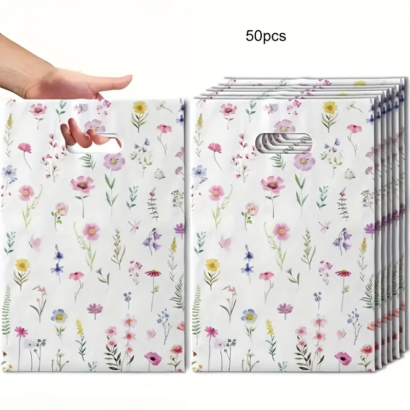 TEMU 50 Cute Flower Gift Packaging Bags, Small Gift Packaging Handbags, Handbags Candy Biscuits With Gift Bags