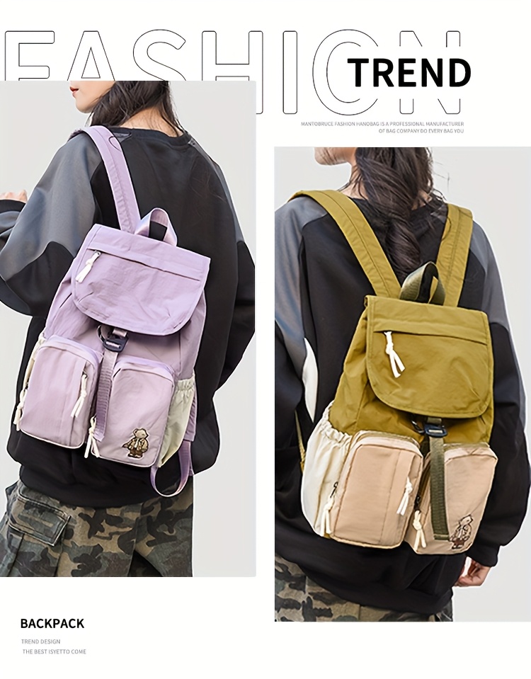 Vintage Bear Pattern Backpack With Buckle For Daily Travel School_voghion.com