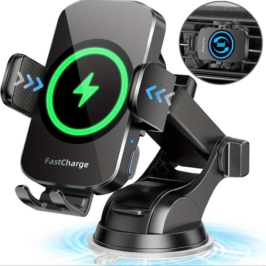 TEMU Wireless Car Charger, 15w Fast Charging Auto Clamping Car Charger Phone Mount Phone Holder, Applicable For 15 14 13 12 11 Pro Max Xs, S23 S22 S21, S20, S10+