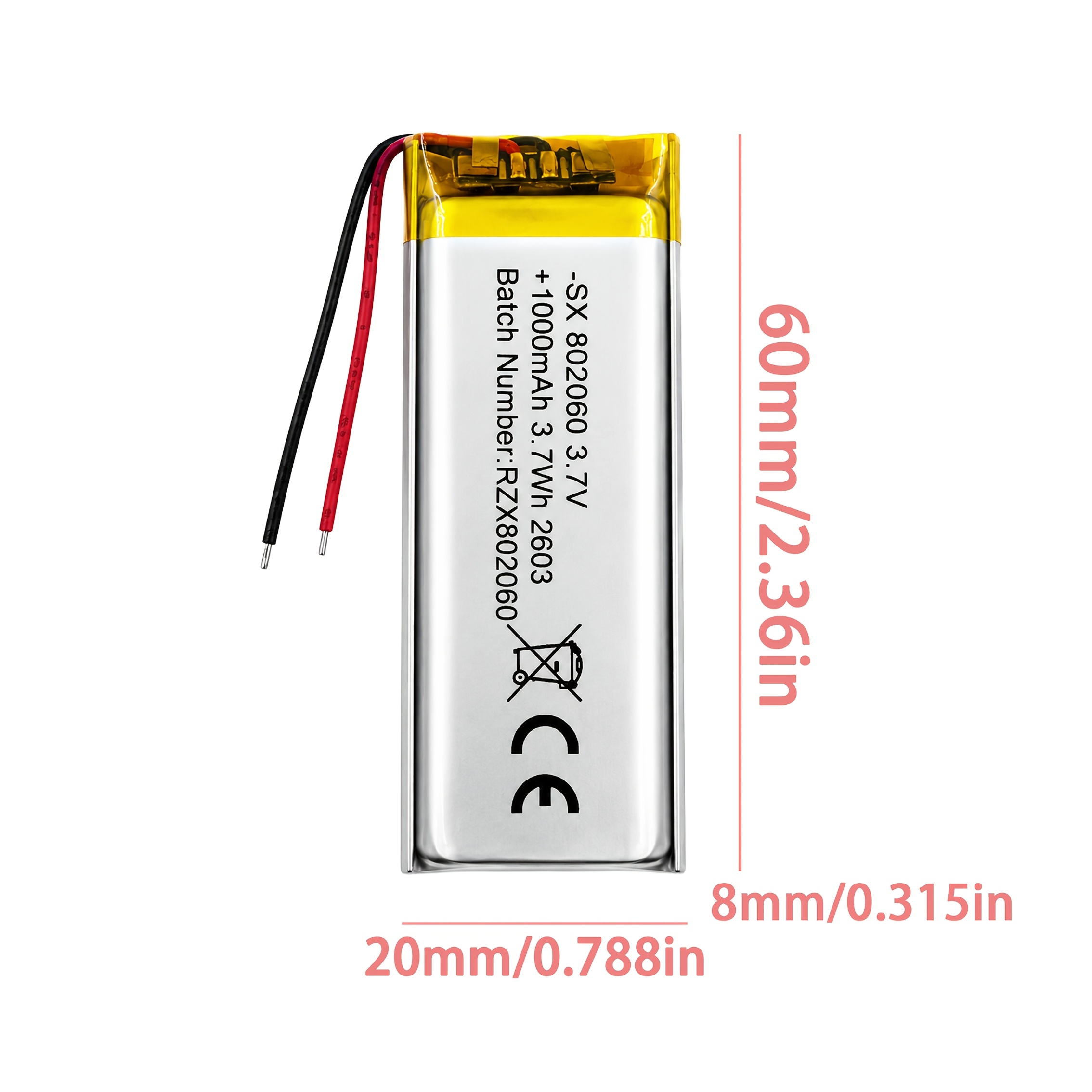 Polymerlitiumbatteri 802060-1000mAh 3,7V skönhetsinstrument sömn stereo blodsockermätare