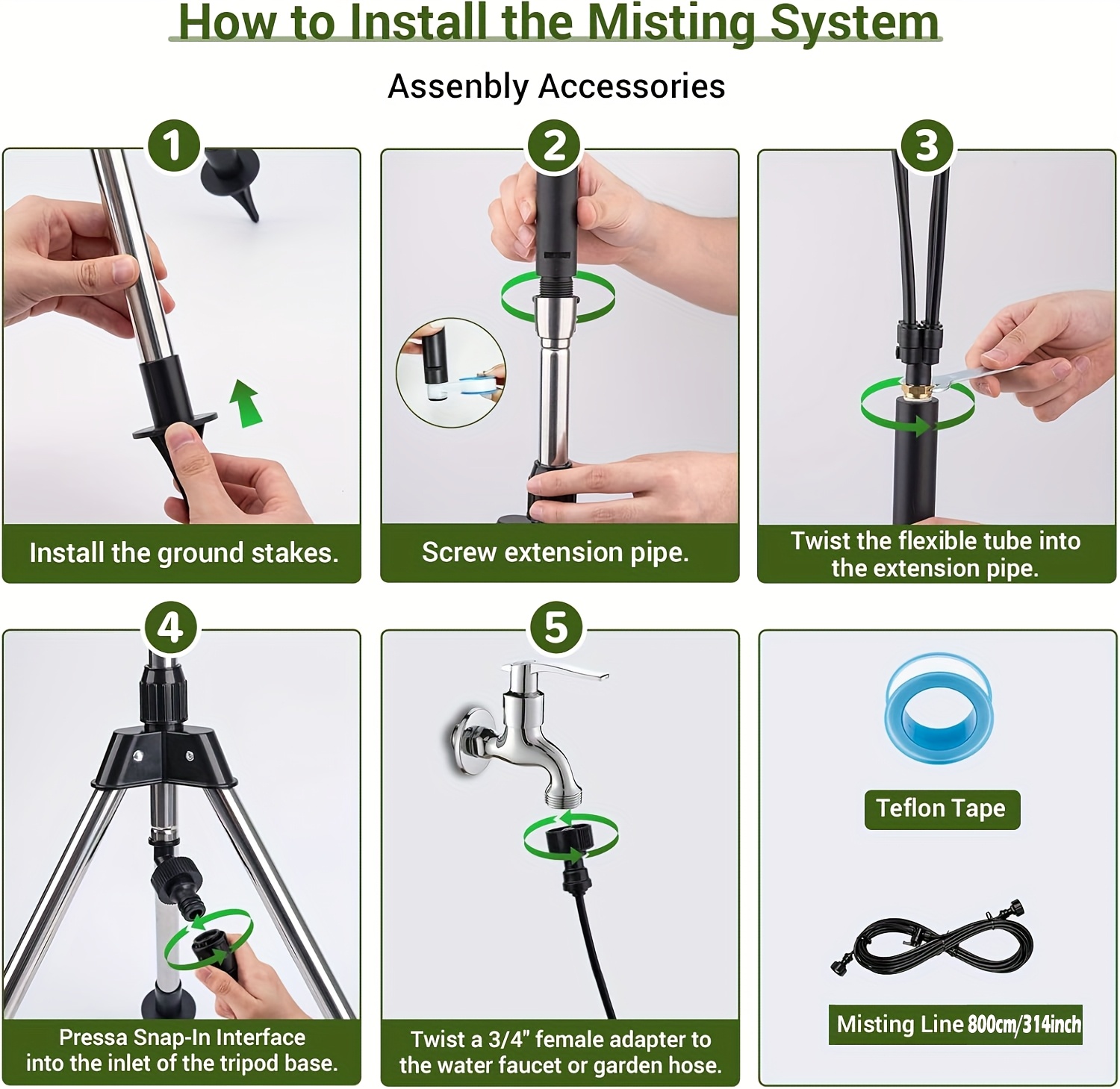 1pc Upgraded Portable Stand Misters for Outside Patio with Adjustable Riser Tube (up to 124.97cm),Upgraded metal connector, enhanced durability, No Electricity or Battery Needed, Very suitable for BBQ, Patio, Pool, and Water Activities