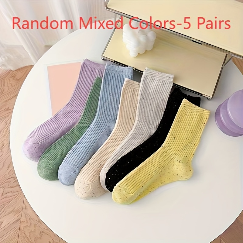 

5 Pairs Of Mid-calf Women's Socks, Ins Trendy Color Cute Idea Gauze All- Comfortable Casual Long Socks