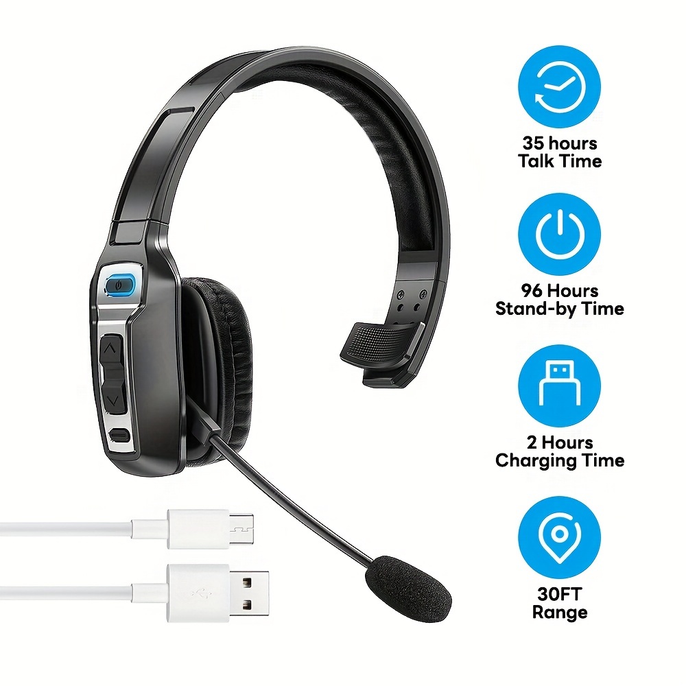 

65hrs Long- Trucker Wireless Headset - Dual Noise Cancelling Microphone, Mute Button, Audio, Comfortable Wear, Pc Headset For Cell Phones, Computer, Truck Drivers, Online Calls, For Work From Home