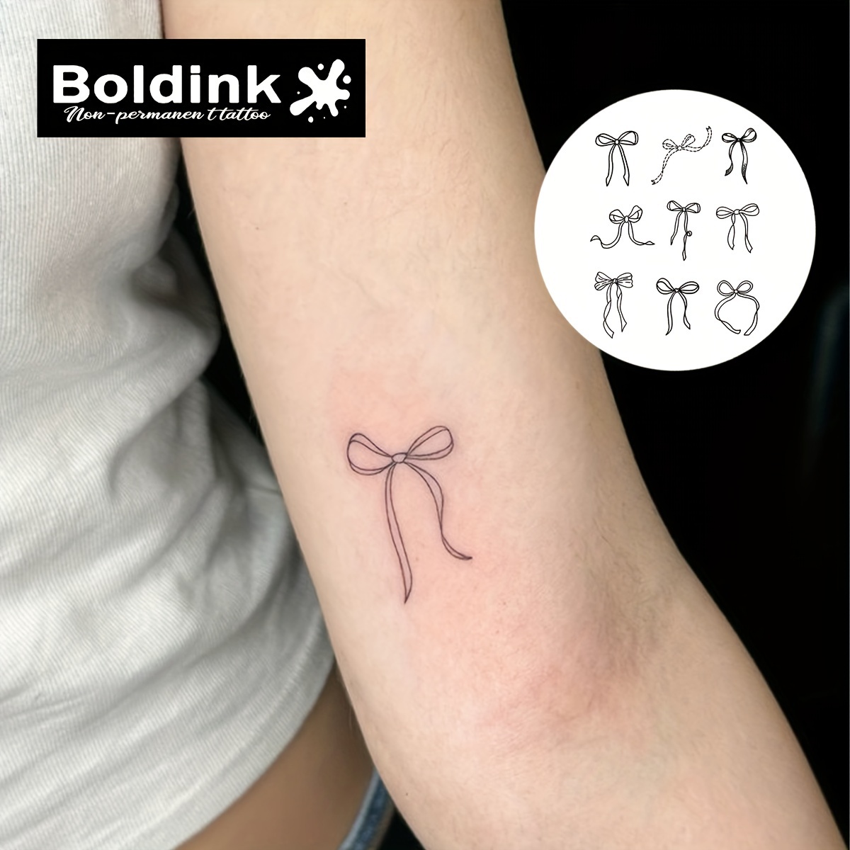 Boldink Non-permanent Tattoo Technology Bow- Waterproof And Realistic Women's Tattoo And Apply Lasts 1-2 Weeks Beginner-friendly Tattoo Real Simulated Minimalist Tattoo Sticker