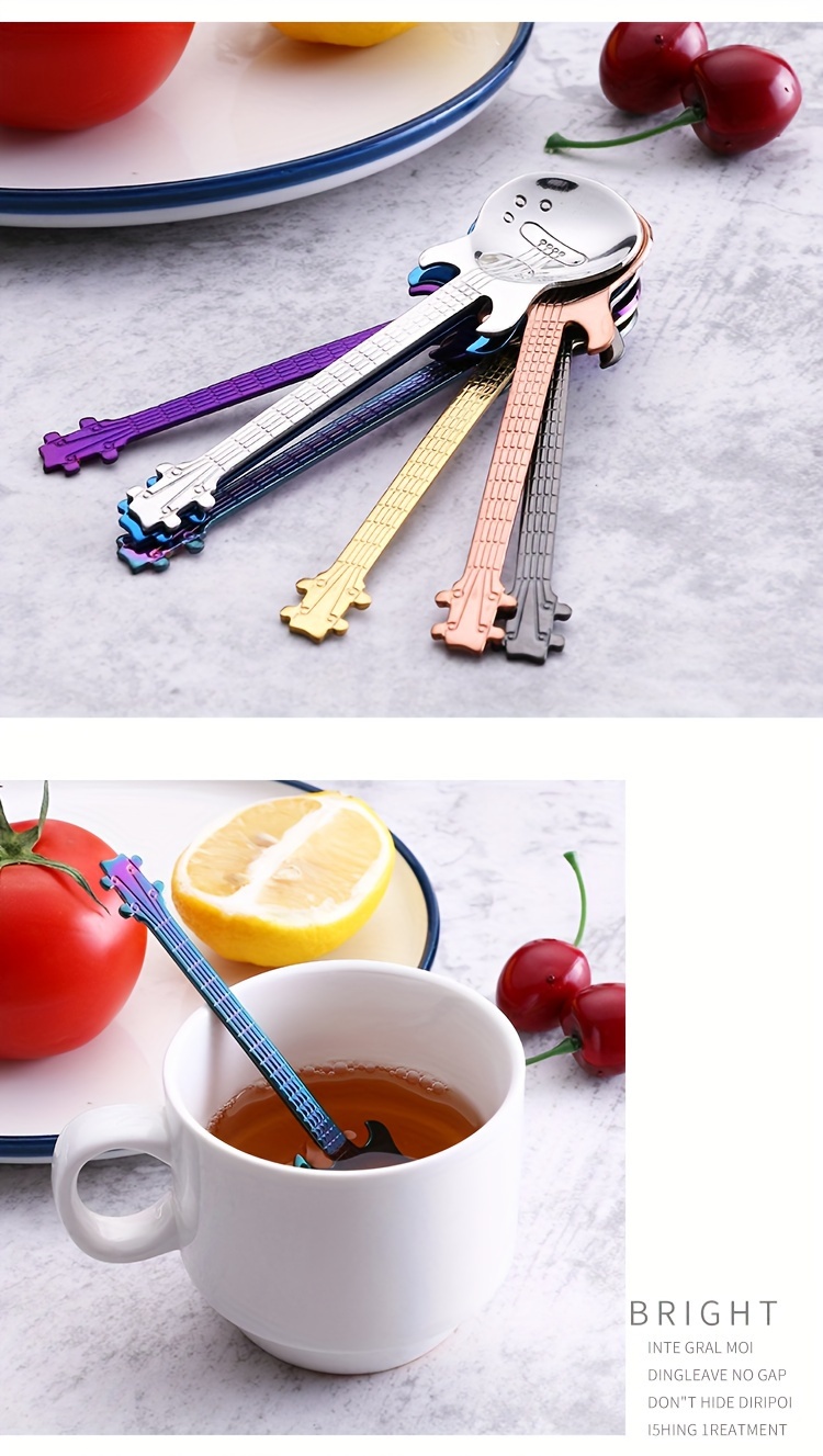   of   304 stainless steel guitar spoons creative colorful tableware set suitable for coffee milk ice cream and candy suitable for restaurants cafes happy eid details 6