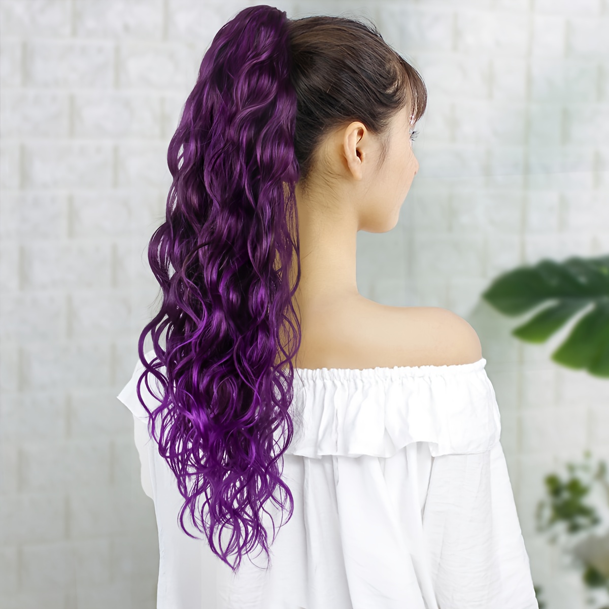 Image of Clip-in Hair Extensions Synthetic Heat Resistant Wig Long Wave 24 Inch Purple Easy Women Hair Extensions Ponytail High Quality Full Machine Made Ponytail Wig