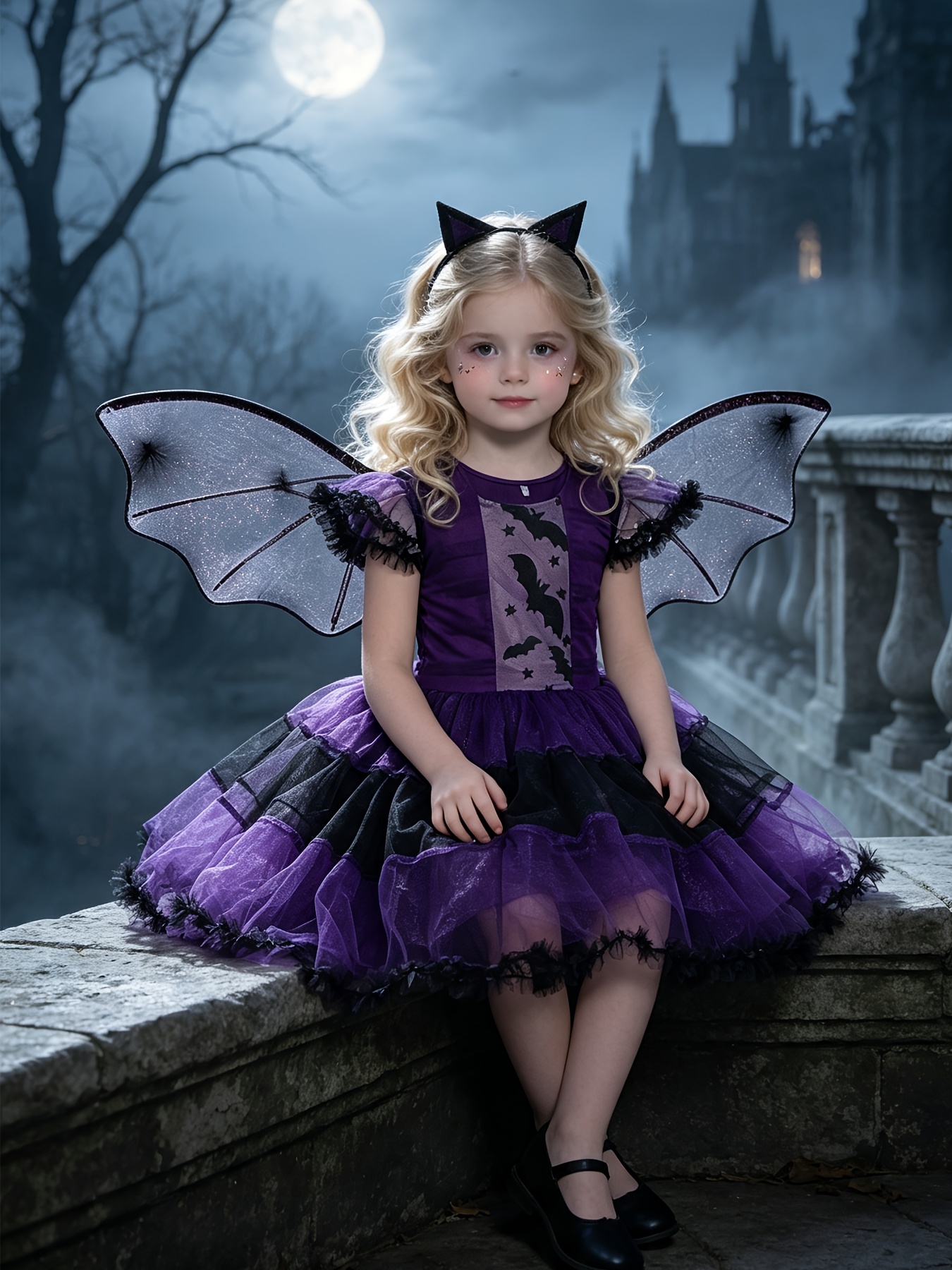 Girls' Halloween Princess Dress 3-Piece Set with Accessories