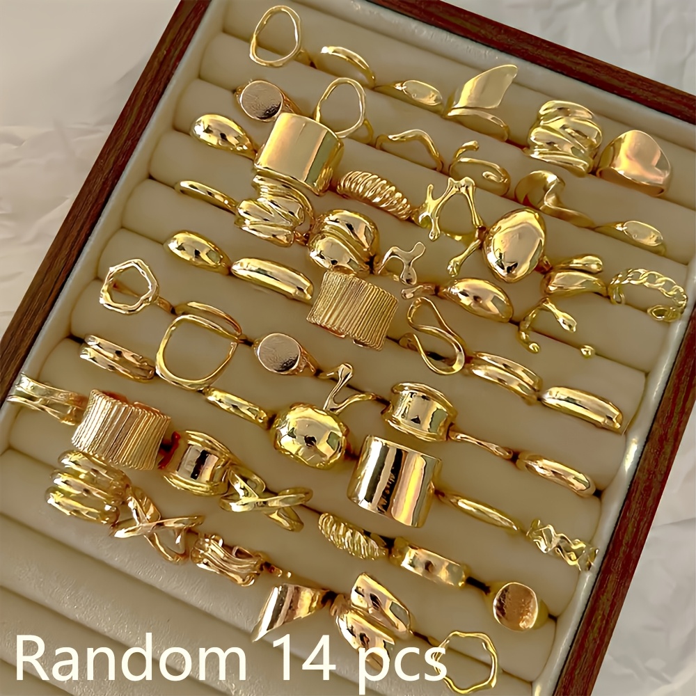 TEMU Random 15/14pcs Set Of Stacked Rings, Personalized Twisted Irregular Shape, Metallic Texture, Versatile High-quality Ring Set ()