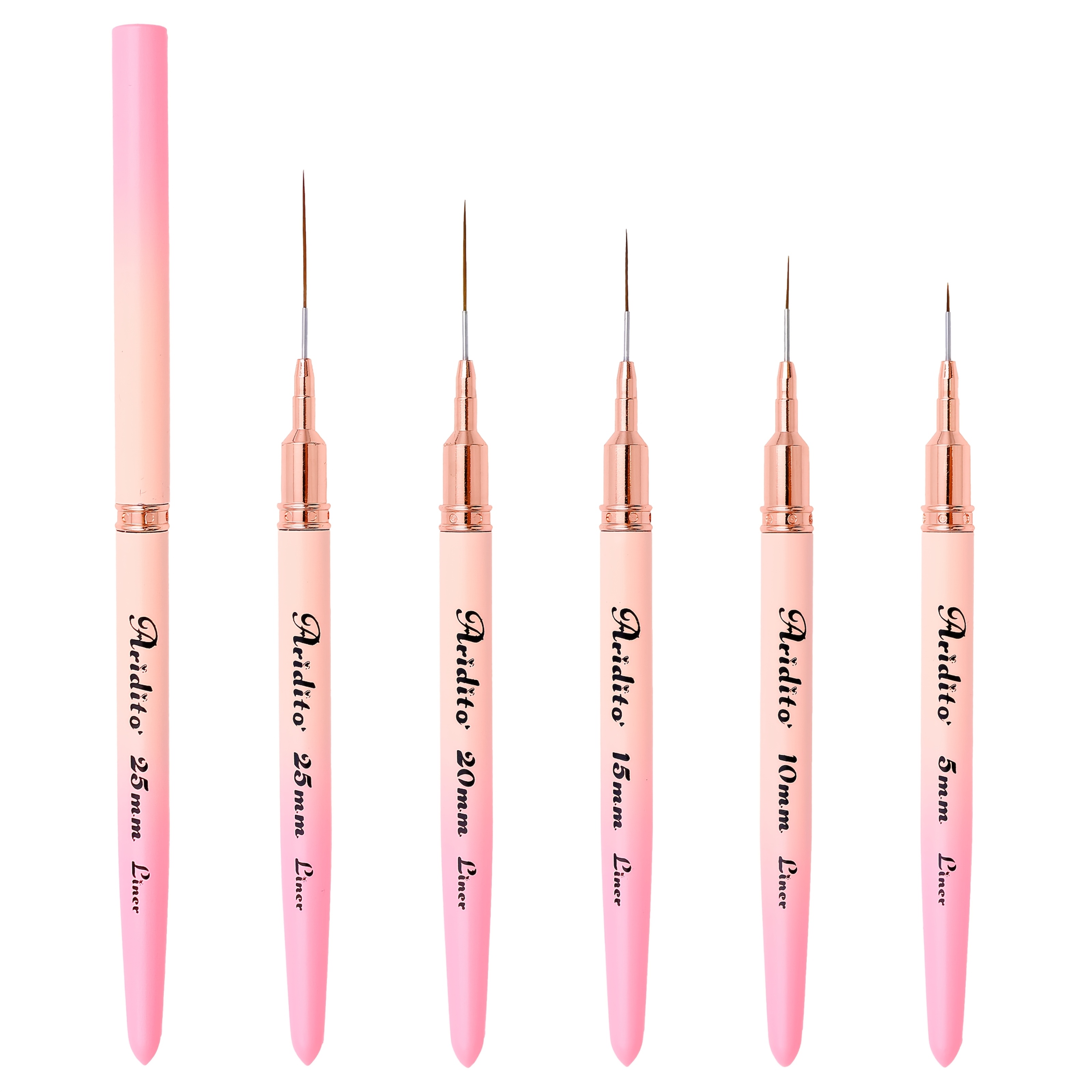 TEMU Aridito 5pcs Art Brushes Kit - Slim Detail/dotting/liner Tools For Acrylic, Gel & Designs (5/10/15/20/25mm) - Gradient Pink Set