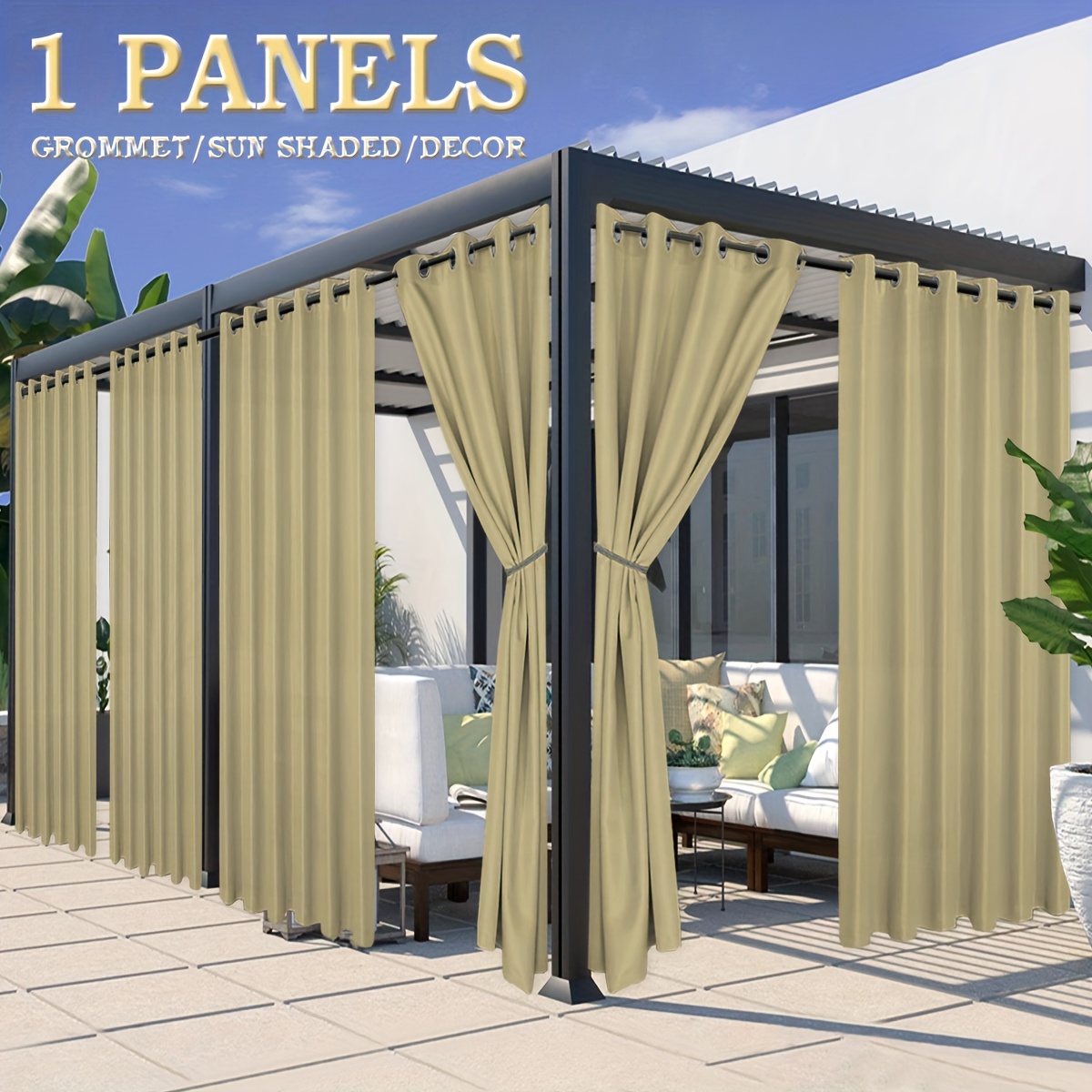 TEMU 1pc Outdoor Curtain, Grommet Hanging Top, Sunscreen, Shading For , Gazebos, ,
