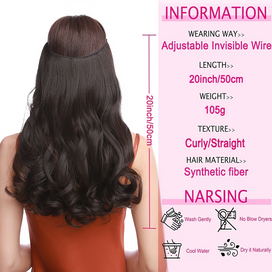 20inch 50cm wire in hair extensions long wavy synthetic hairpiece heat resistant add volume curly hairpieces highlight   black bleach blonde brown for women daily party festival gift details 3