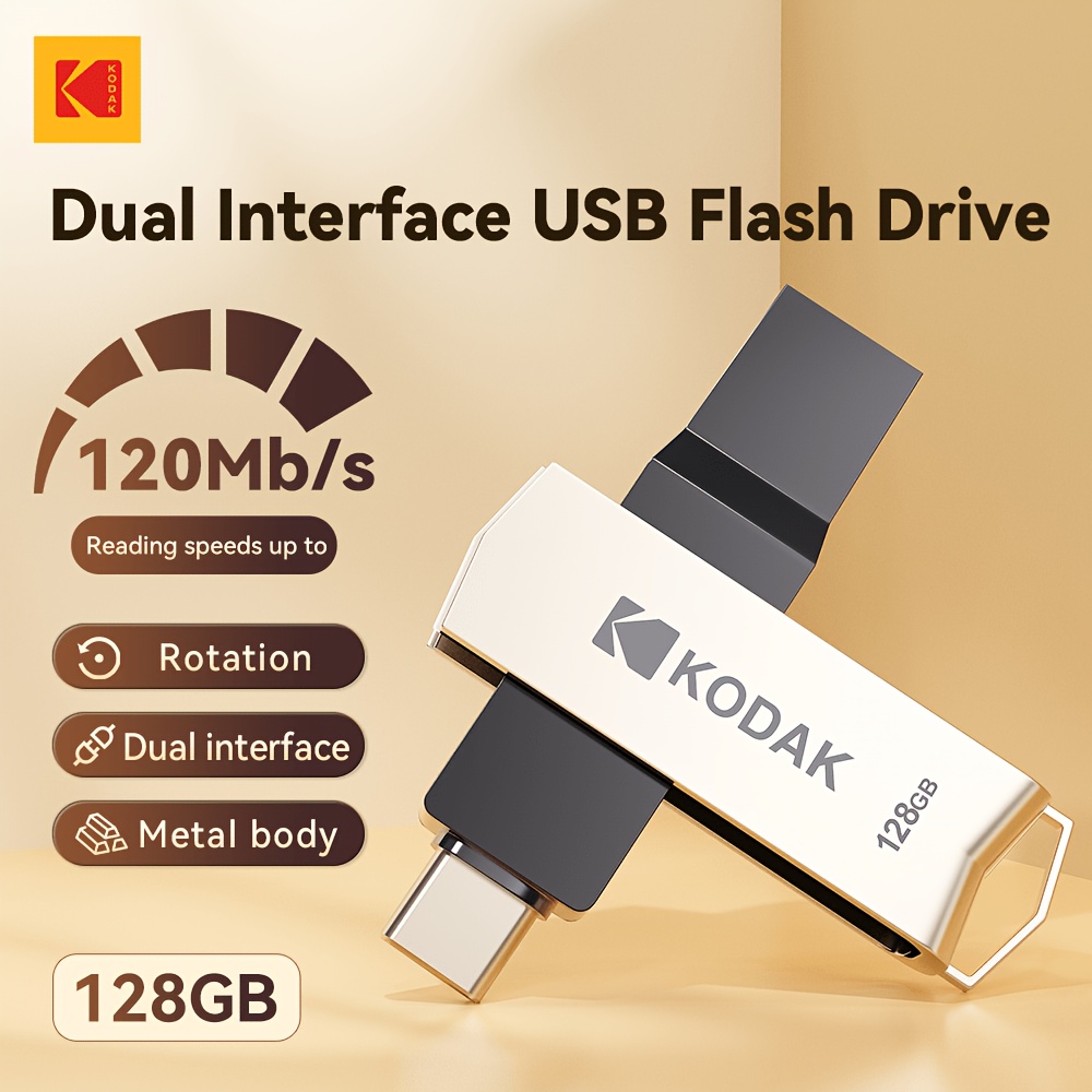TEMU Kodak K273 Dual Connector Usb Flash Drive, Usb-c And Usb-a For Phone To Laptop File Transfer, Photos, Videos, Music And Documents