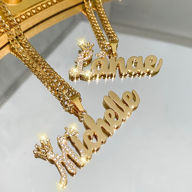 Elegant 18K Gold-Plated Crown Name Pendant Necklace