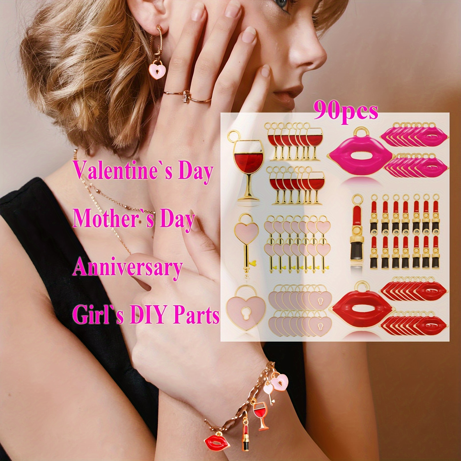 Valentines day earrings and Valentines day accessories; lips