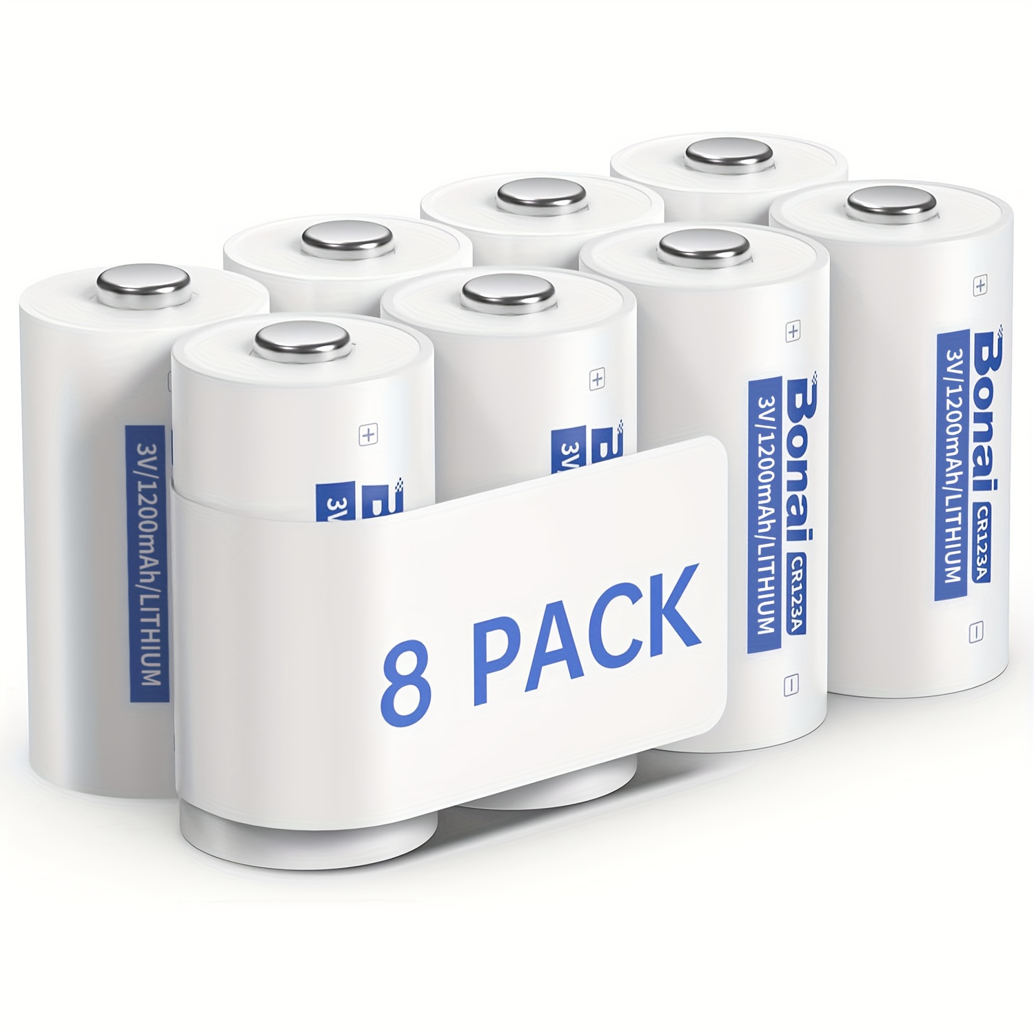 TEMU BONAI Pile au lithium CR123A 3V non rechargeable, pile CR17345 CR17335 DL123A pour appareil photo, lampe de poche - 1200mAh, lot de 8 et lot de