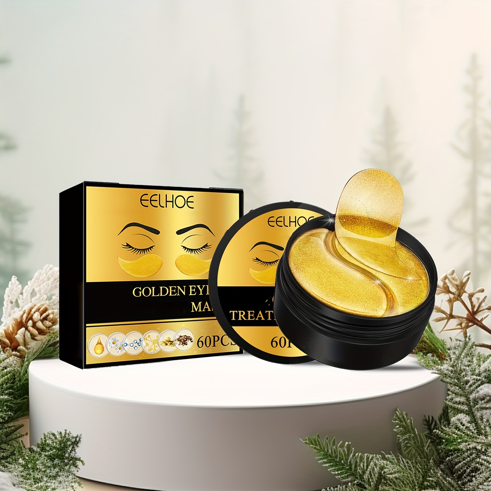 2 Boxes Of 120pcs--320g Golden Eye Mask, Glycerin, Collagen And Hyaluronic Acid, Deep Moisturizing Eye Light Beige, Suitable for Women Christmas, Valentine's Day And New Year Gifts