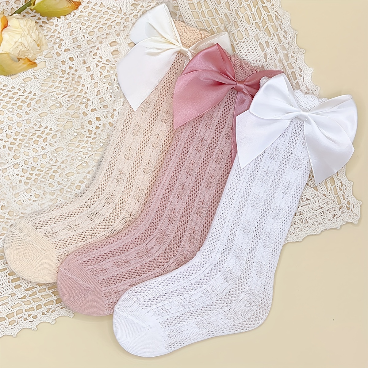 

3 Pairs Of Girl's Cute Knee-high Socks With A , Comfy And Breathable Socks For Daily Wearing