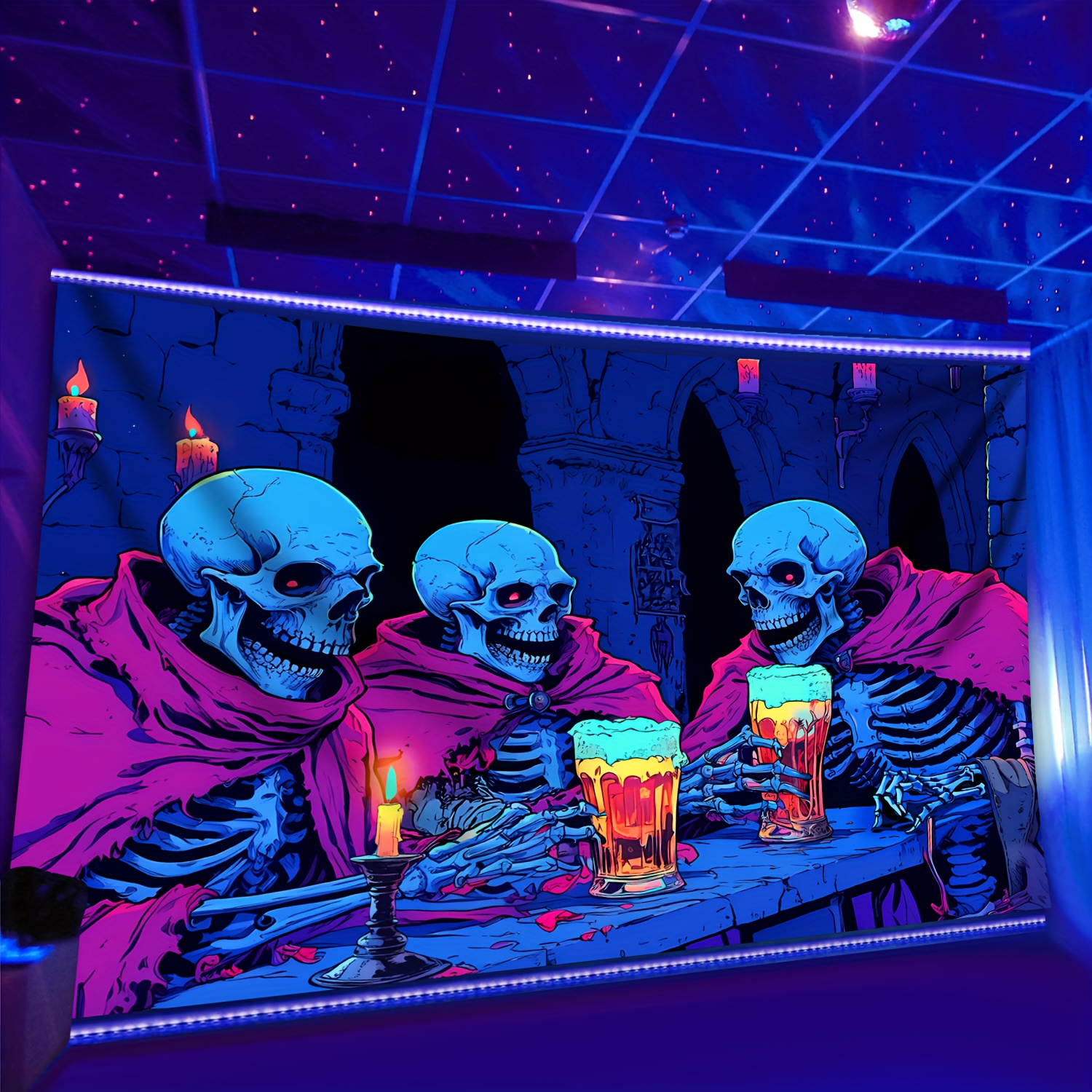 Tenture murale fluorescente tête de mort pour décor uv_voghion.com