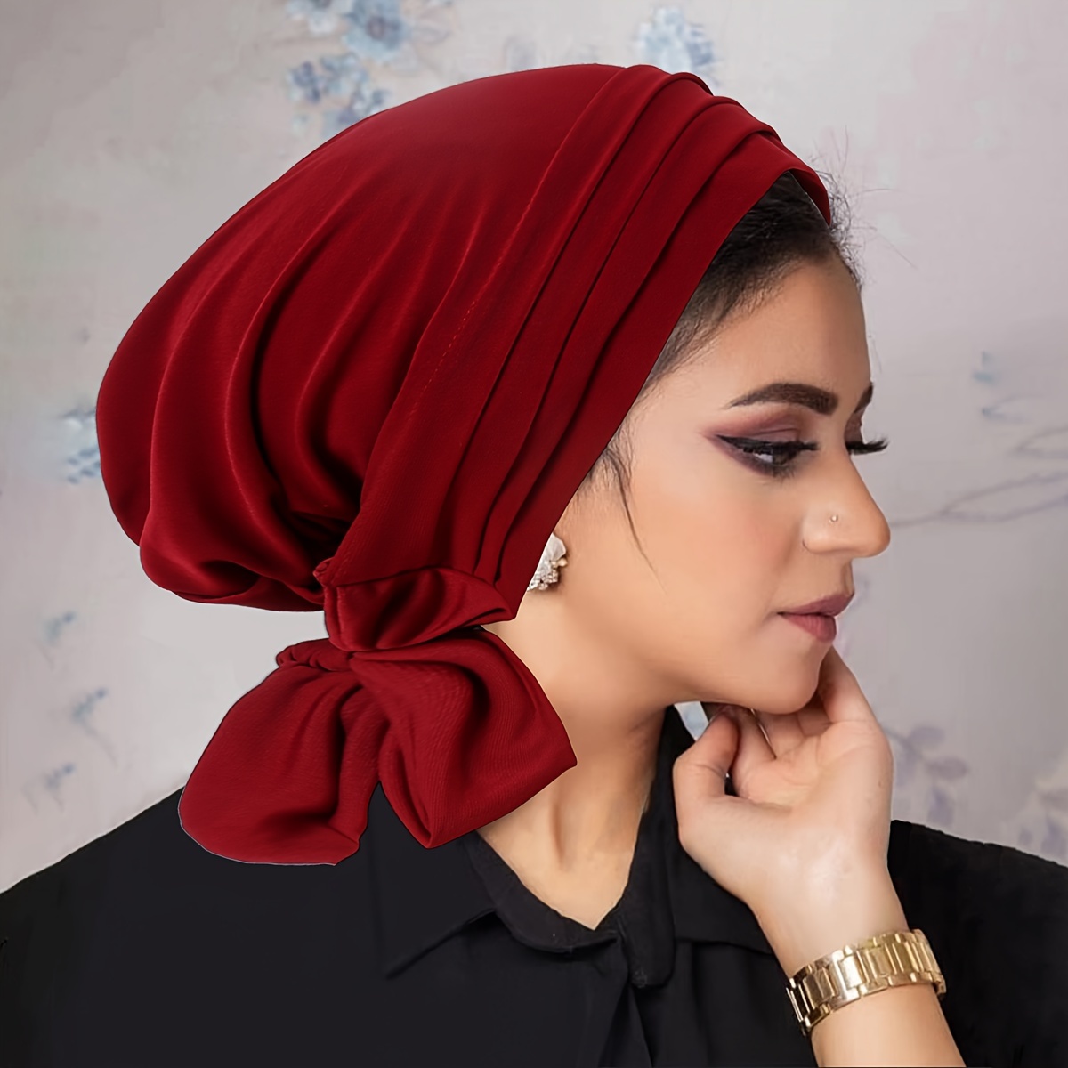 

1pc Solid Color Women's New Crystal Hemp Four-bar Long Tail Headscarf Hat Women's Hat With Hair Strap