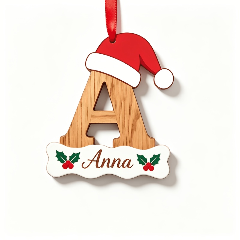 TEMU Decorazioni natalizie in legno con personalizzata, iniziali personalizzate, cappello di Natale con personalizzato, cappello di , decorazione da