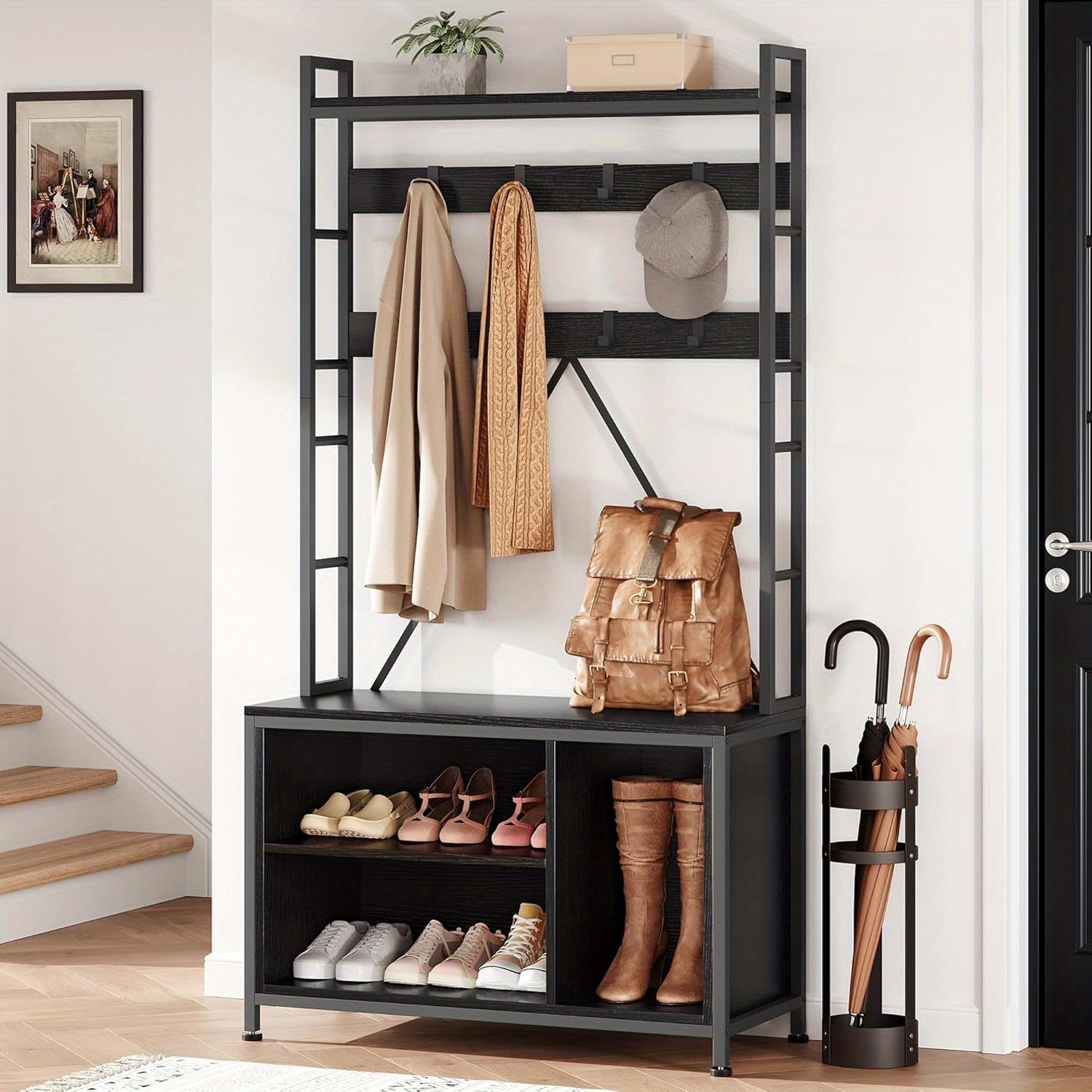 Hall Tree With Bench Coat Rack Shoe Bench Industrial Coat Tree With Storage Cubbies Entryway Coat Rack With Shoe Storage