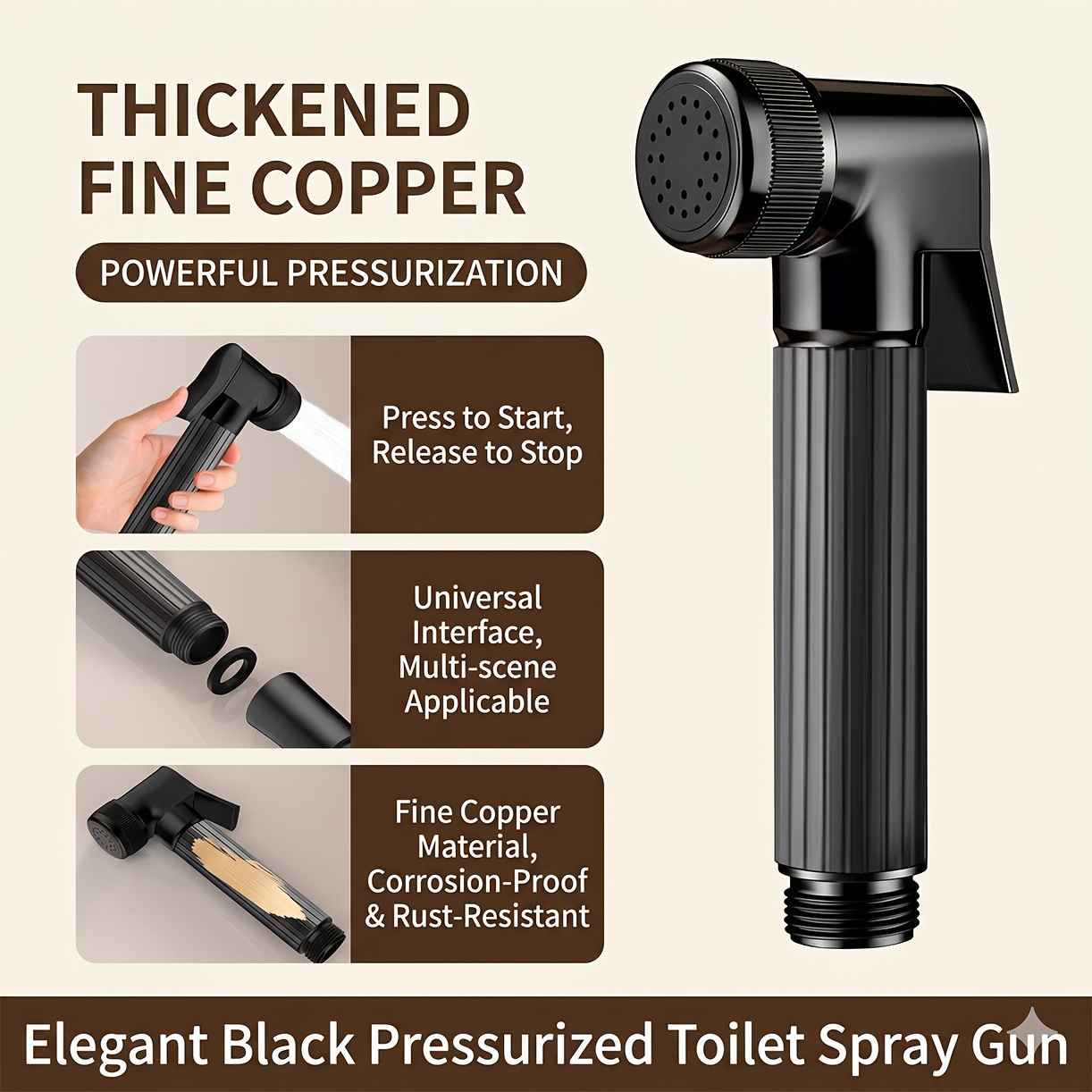 TEMU 1pc Silvery/black/grey Toilet Spray Gun, A Sitting Bath Nozzle/hot Water Sprayer For Bathrooms, Suitable For Cleaning, Pet Bathing, Personal