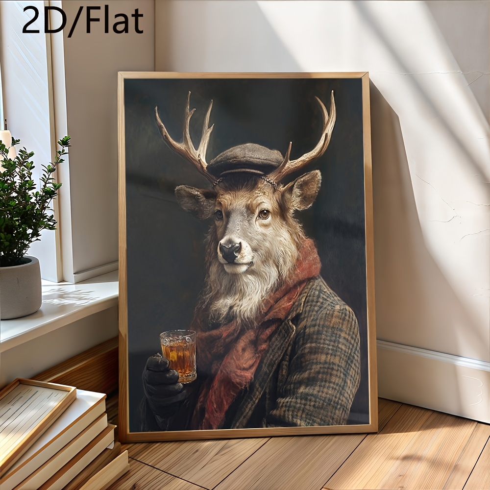 2d flach, 2d, flach, 1 stück, ungerahmt, gentleman   mit whiskey - vintage tierporträt gemütliche bar dekor einzigartige rustikale   wandkunst viktorianischer stil poster für bar   lounge, mehrere größen verfügbar, lustige leinwand wanddekoration, feiertagsgeschenk,   für