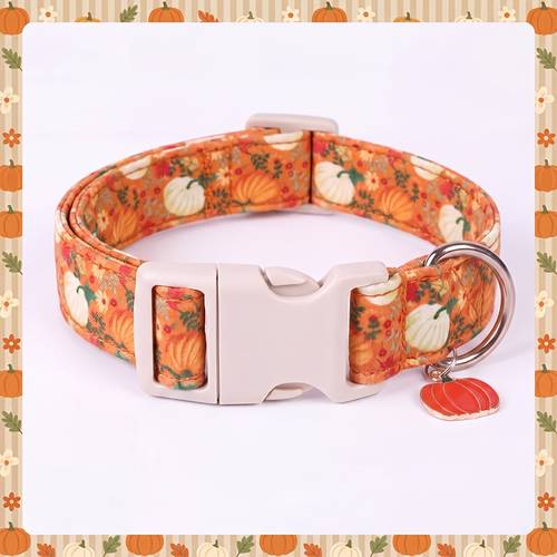 warm orange pumpkin collar with orange red pumpkin pendant neck collar pumpkin warm beige with silvery ring adjustable quick release for teddy corgi bichon puppies and cats caramel orange