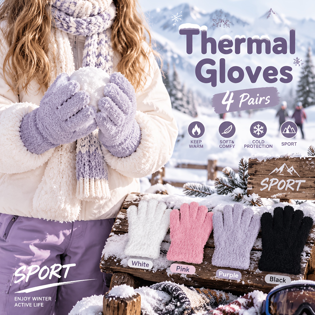 TEMU 4 Pairs Of Unisex Autumn And Winter Warm Thickened Finger Gloves, Warm, High-elastic Full-finger Gloves Half-fleece Thermal Gloves, Suitable For
