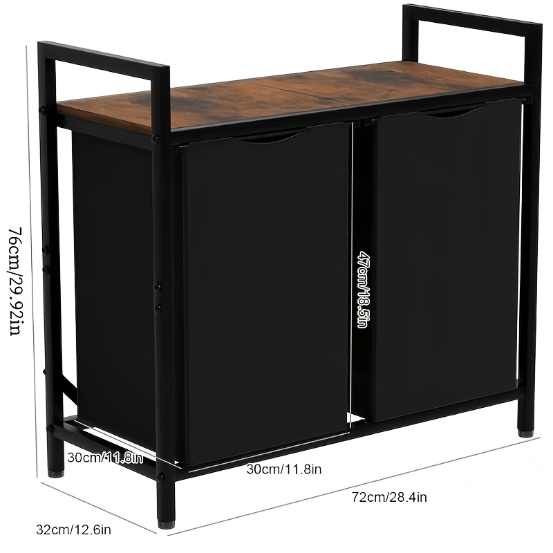TEMU 1pc 2/3 Bin Pull Out Laundry Hamper Cart Metal Frame Laundry Sorter With Removable Fabric Bags Vintage Wood Effect Top With Rolling Wheels
