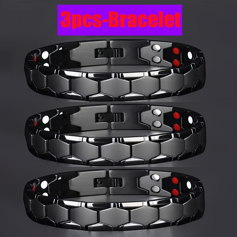 TEMU 3pcs Set Men's Titanium Steel Magnetic Bracelets, Double Row 3500 Magnet Wristband Magnetic Bracelet, Ideal Surprise Gift For Father, Boyfriend,