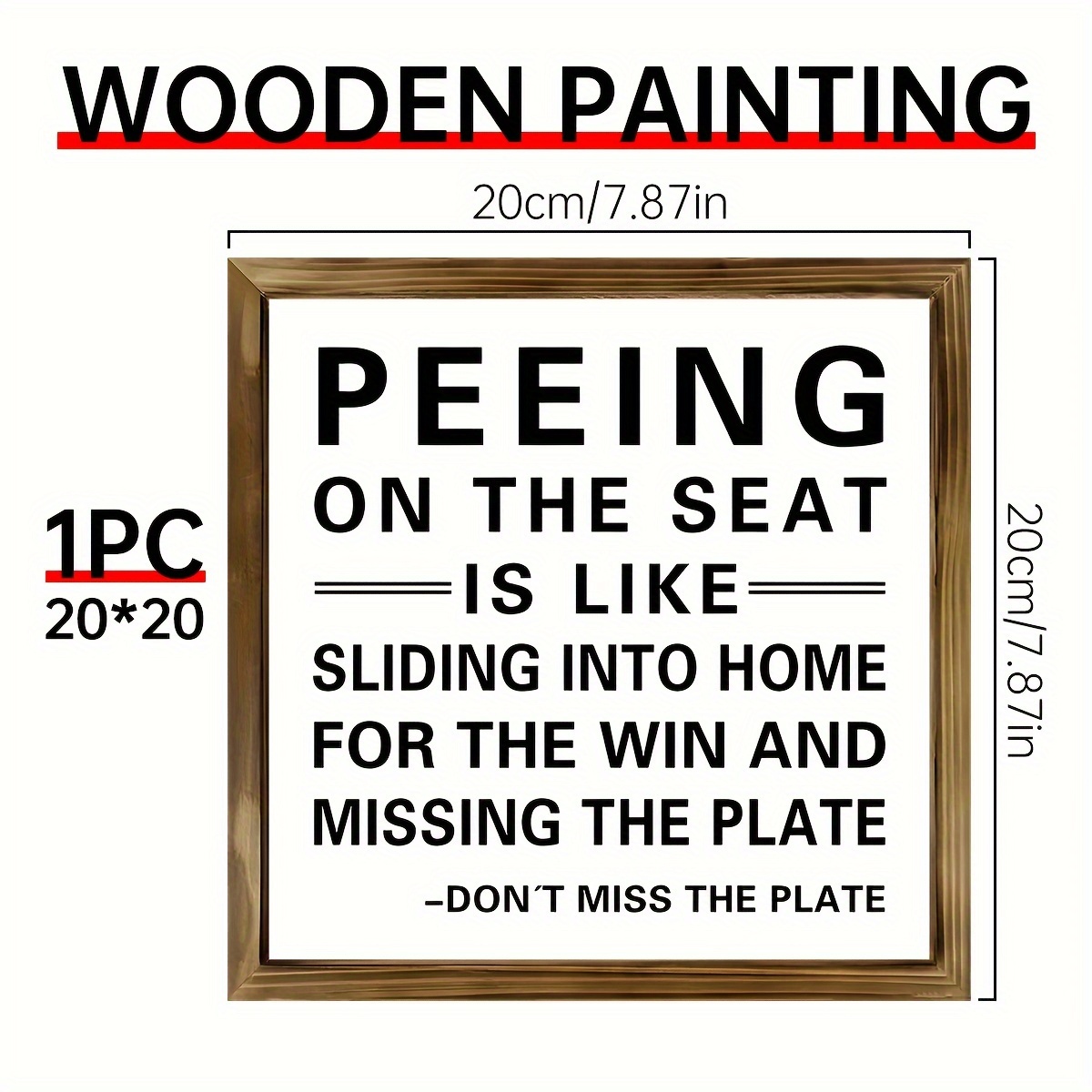 TEMU 1pc Funny 'peeing On The Seat' Wooden Sign - Rustic Bathroom Decor, Humorous Wall Art For Home & Farmhouse, Canvas Wall Art