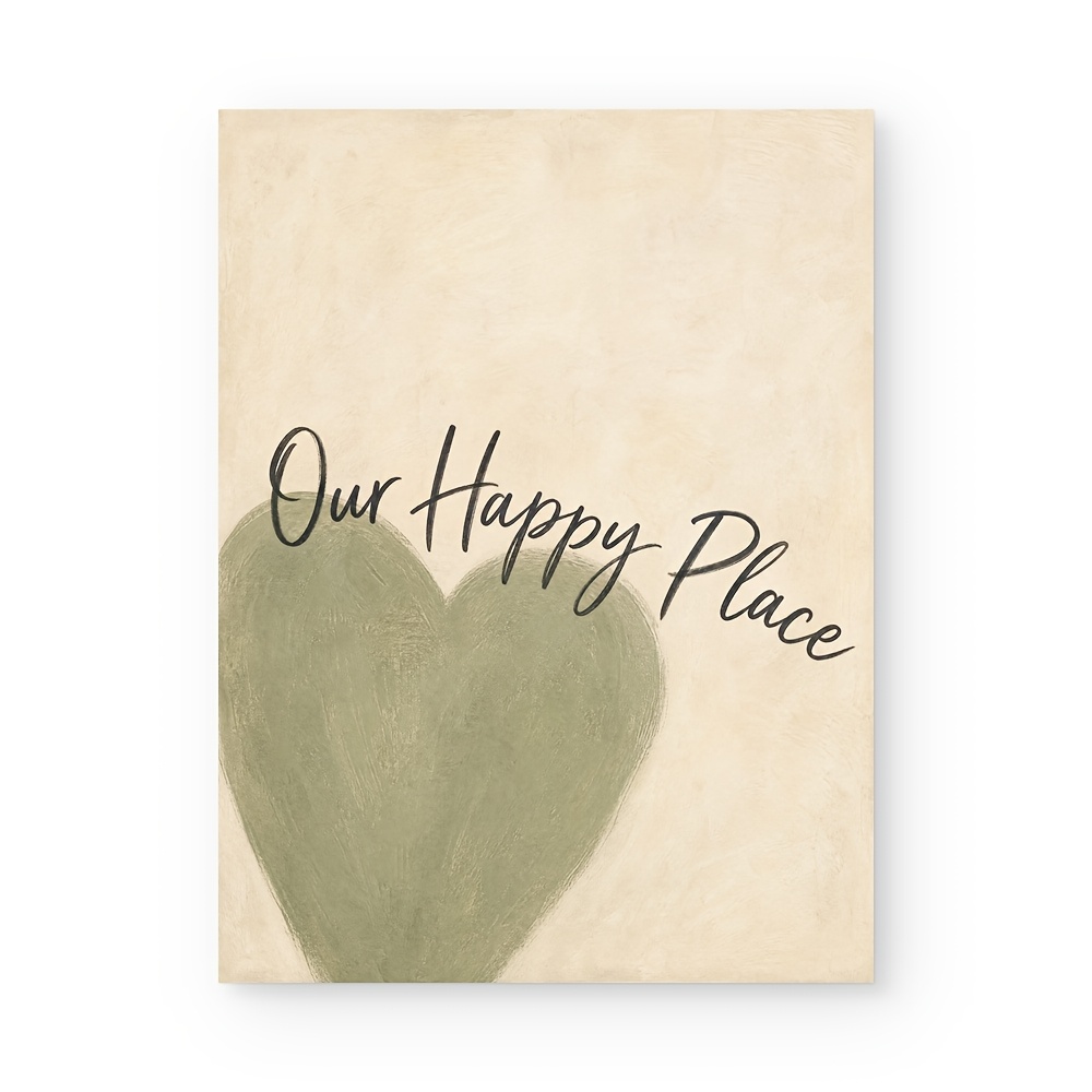 TEMU 2d Flat, Modern Minimalist Canvas - "our Happy " Vertical Heart Letter Print Wall Decor Suitable For Living Room, Bedroom,, Housewarming Gift,