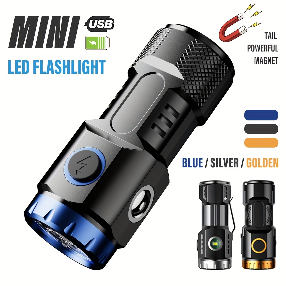 

Compact Rechargeable Led Flashlight, Ultra-bright Camping Light, With Side Light And Lampshade, 6 Lighting Modes, Magnetic Tail, Suitable For Exploration, Camping, Hiking