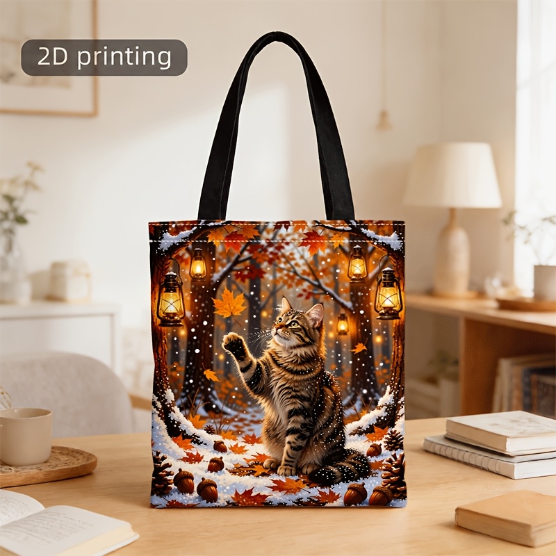 TEMU Crossbody Bag And Handbag For Men And Women, 2d Printed Snowy Maple Forest Pattern Unisex Tote Crossbody Bag For Commute And Leisure