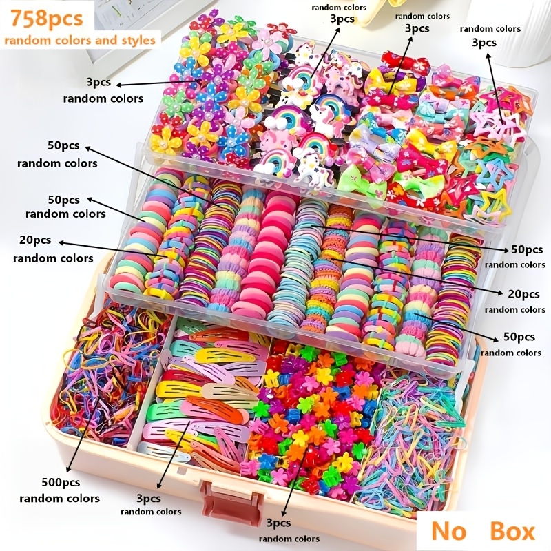 TEMU 758pcs Cartoon Set With Flower Headbands, Hairband Set, Suitable For Birthdays, School Activities, And Daily Outdoor Use, Multiple Combinations
