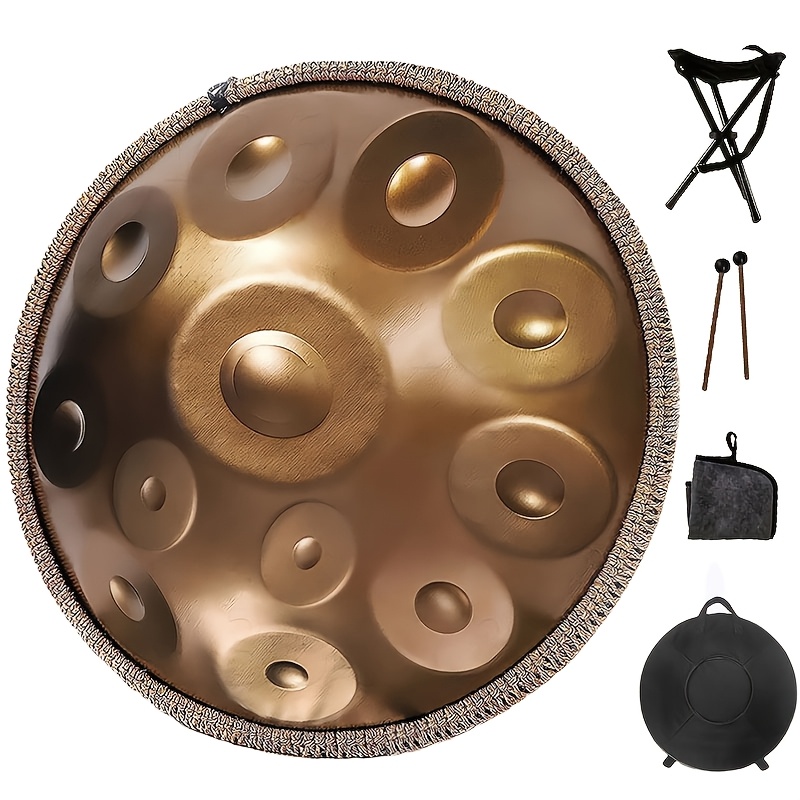 Image of Notes 22 Inch Handpan Drum, D Kurd Steel Tongue Drum For Yoga Meditation Sound Gift With Pan Bag, Durable , Adjustable Handpan Stand, Dust-free Cloth, Sound Stickers Tambor Instrument