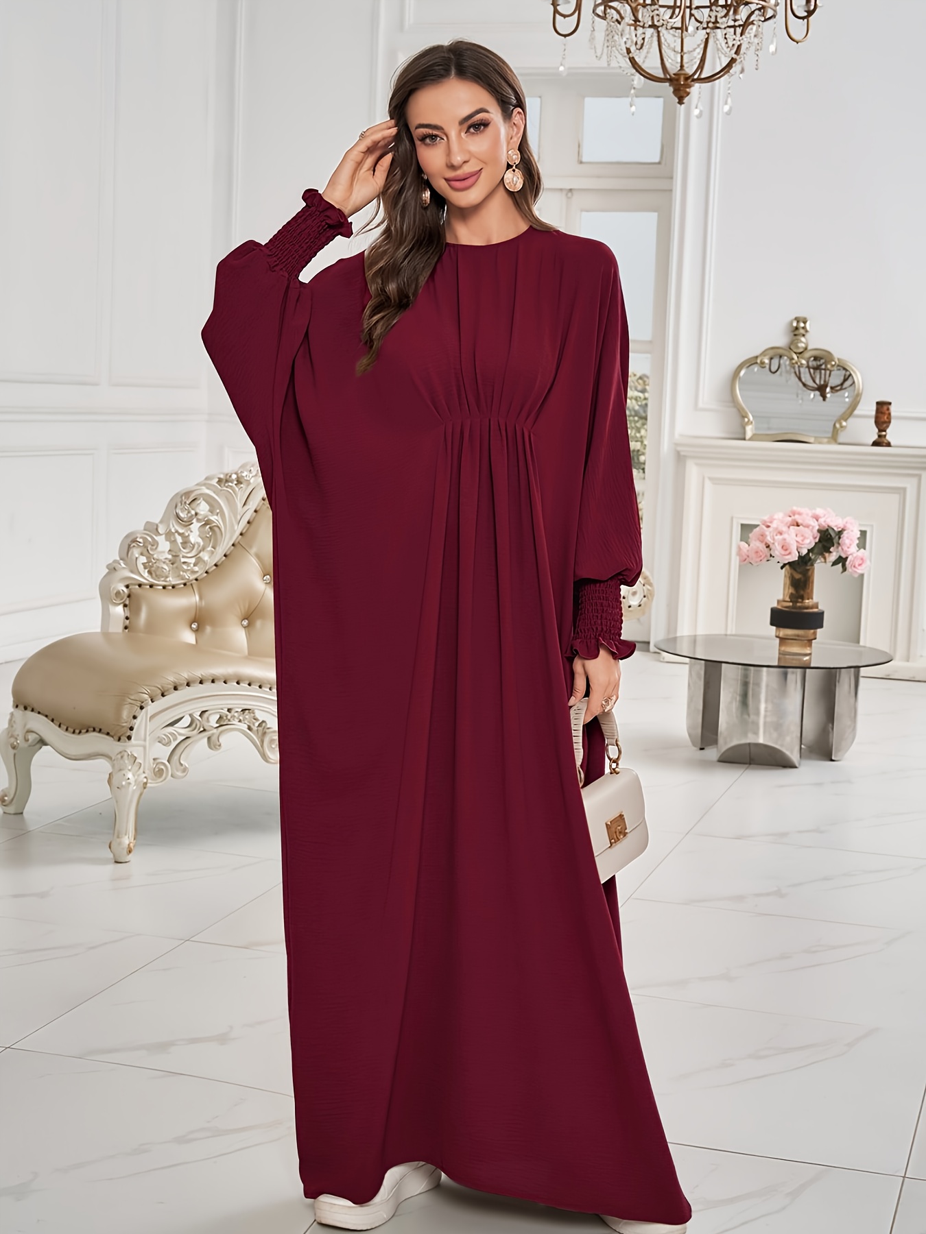 green emerald velvet dress Women's Elegant Maxi Abaya Kaftan main image 1