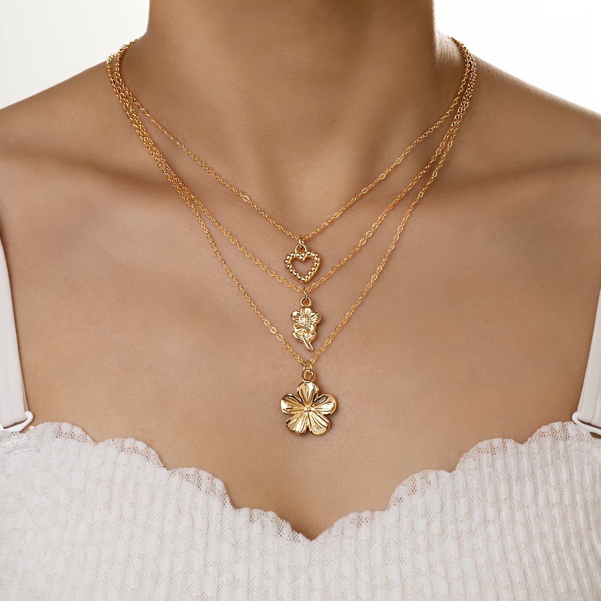 TEMU 3-delige Vintage Elegante Gelaagde Hanger Ketting Set met en Pruimenbloesem Hart Hangers Geschikt voor Dagelijks of Feest
