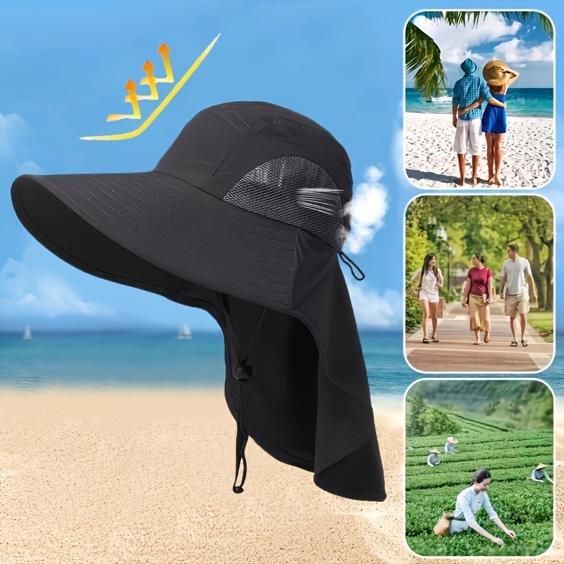 

Unisex Uv Protection Bucket Hat With Neck Flap, Summer Outdoor Cycling Camping Sun Hat, Wide Brim Fisherman Hat With Face & Neck Cover