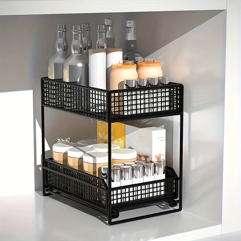 a large capacity under sink storage rack multifunctional metal organizer with shelves for bowls dishes and condiments an   for kitchen cabinet space kitchen storage rack black white Product details 6