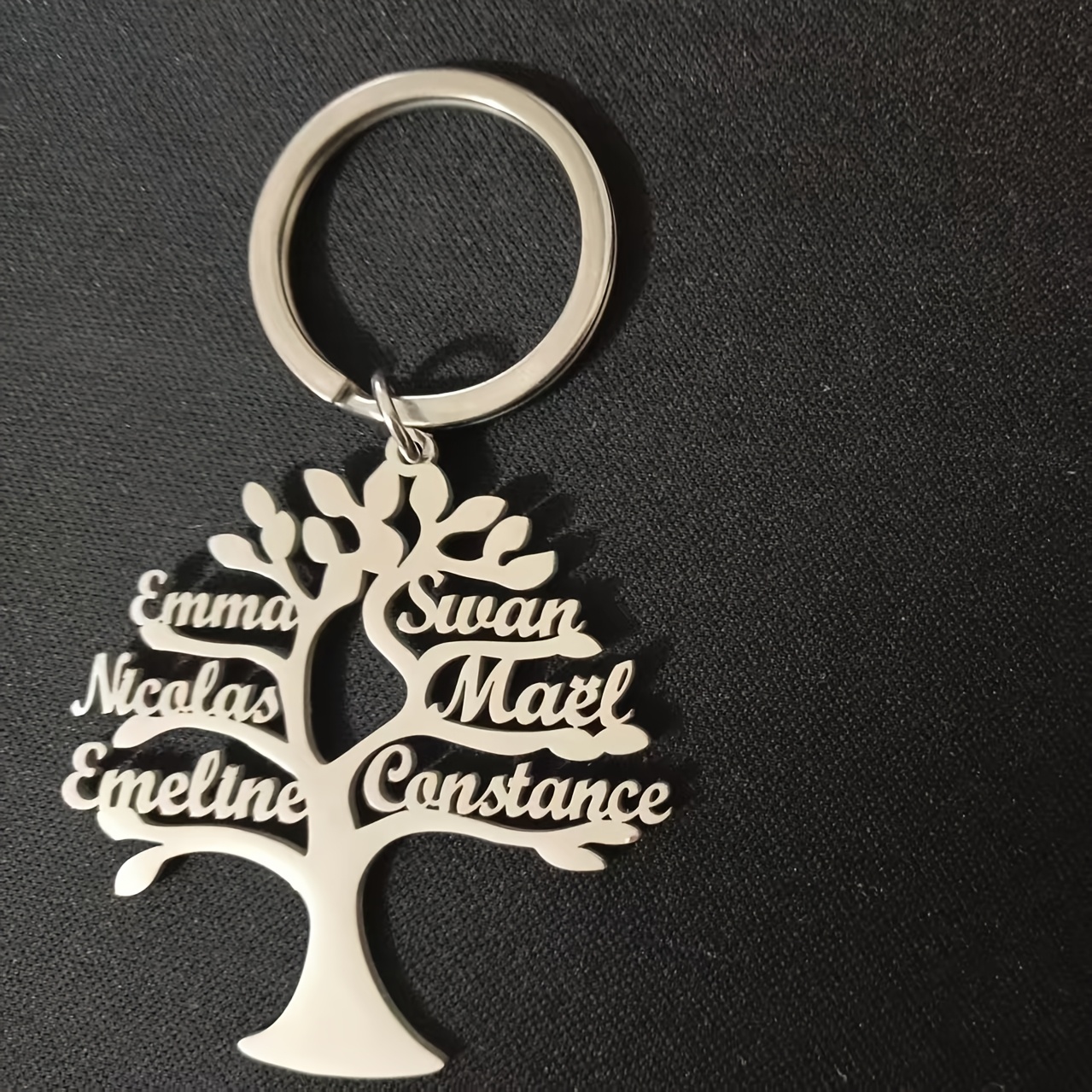 TEMU Personalized 201 Stainless Steel Family Tree Keychain - Custom Engravable With Names & Dates, Elegant Tree Of With Branches & Leaves, Durable