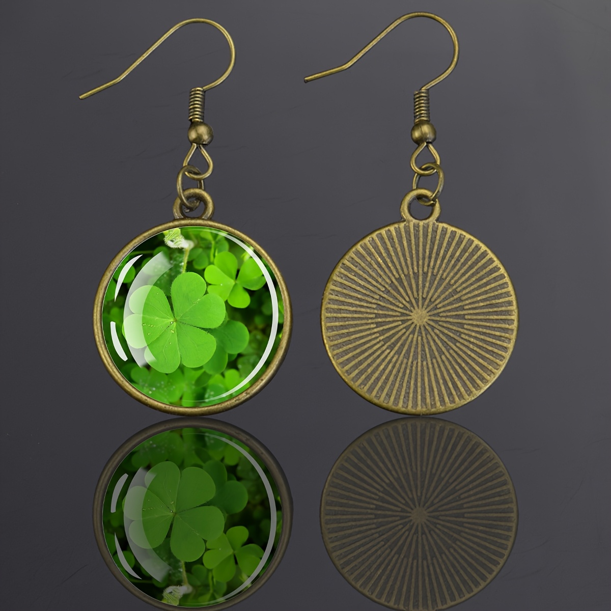 Nature Inspired Four-Leaf Clover Round Earrings, Gift