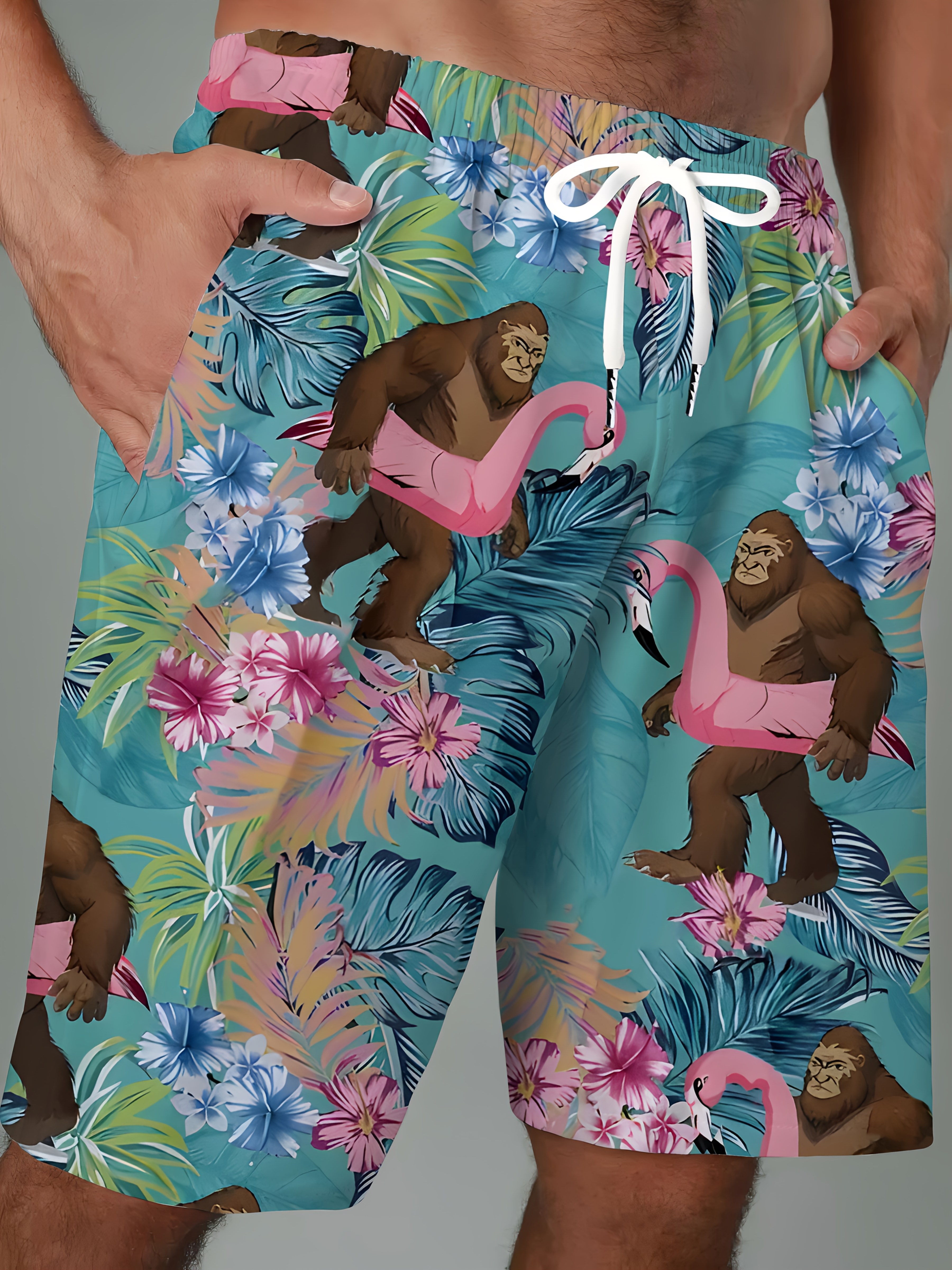 mens big tall tropical flamingo palm tree print swim shorts Temu