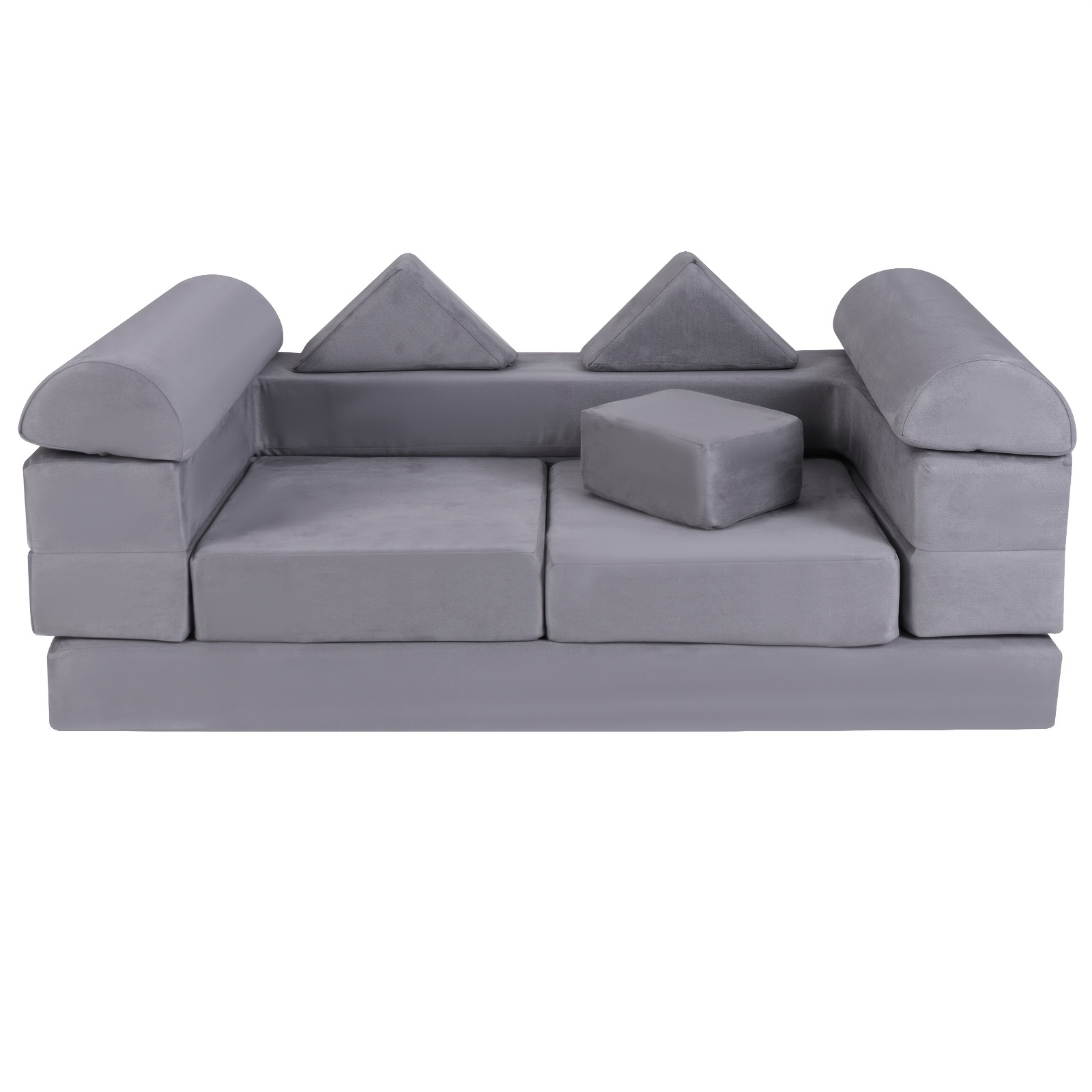 1 Blocks Sofa | 9pcs Climb & Crawl Foam And Floor Playset With Breathable Fabric, Anti-wrinkle & Machine-washable Covers, Climbing Frame, Convertible Sofa Foam Couch, Grey, Pvc Material By Goflame
