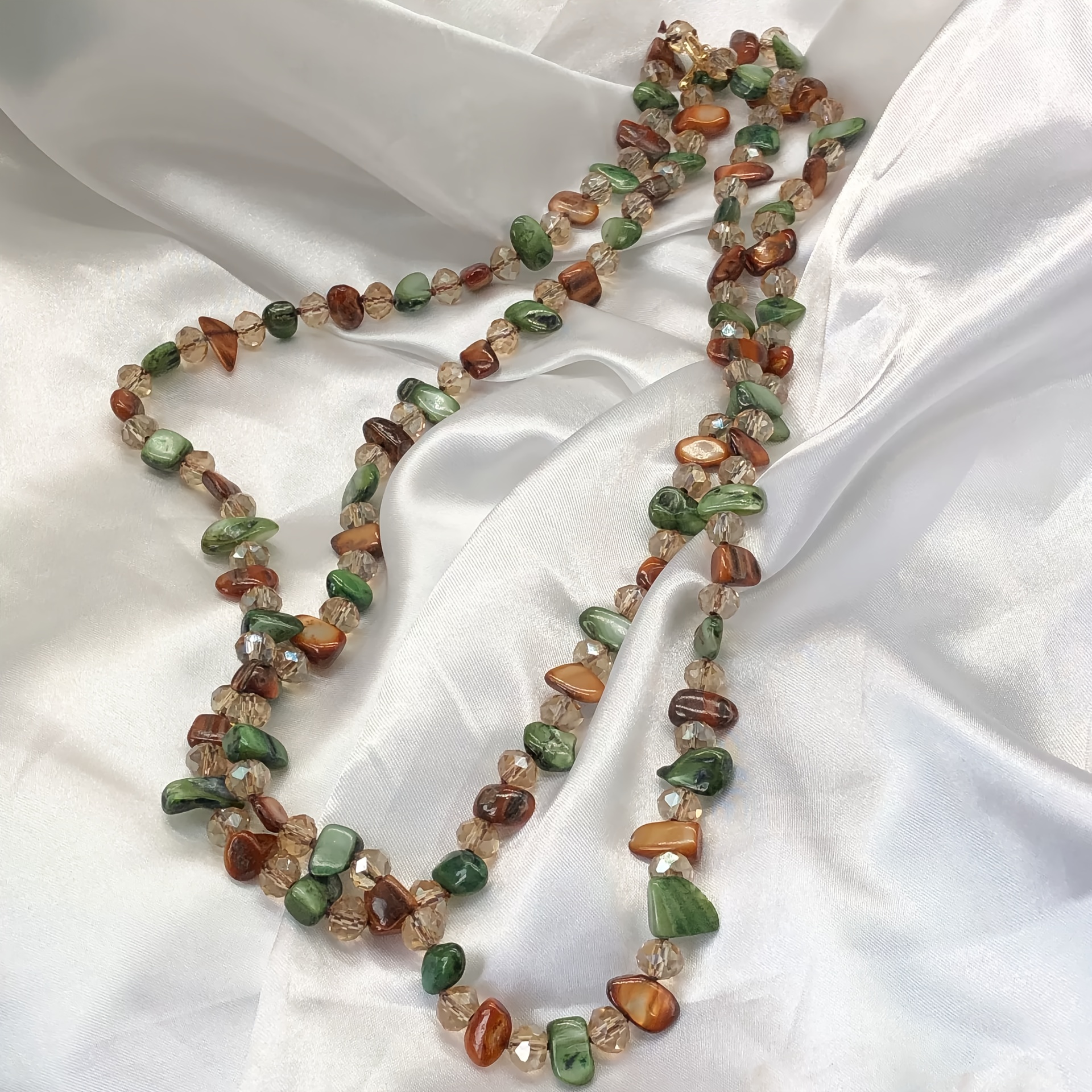 Vintage Shell & Bead Long Necklace, Natural Tones